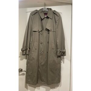 Towne London Fog Trench Coat Overcoat Size 40 Lined Double Breast Beige